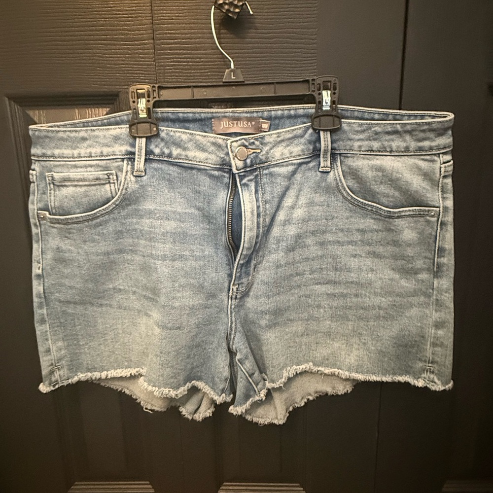 Just USA Blue Jean Shorts with Distressed Hem